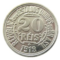 Brazil 1918 20 Ries Nickel Plated Copy Coins