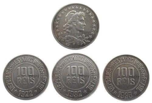 Brazil A set of(1922 1932 1935) 3pcs 100 Ries Nickel Plated Copy Coins