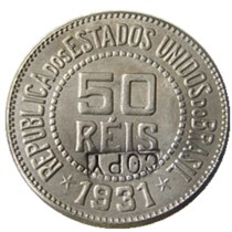 Brazil 1931 50 Ries Nickel Plated Copy Coins