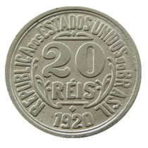 Brazil 1920 20 Ries Nickel Plated Copy Coins