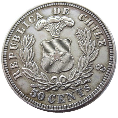 Chile 1872 0.5PESO Silver Plated Copy Coins