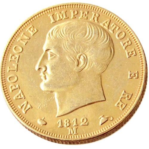 ITALIAN STATES, KINGDOM OF NAPOLEON, Napoleon I, 40 Lire, 1812M Gold Plated Copy Coin