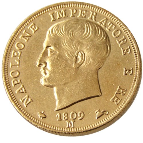 ITALIAN STATES, KINGDOM OF NAPOLEON, Napoleon I, 40 Lire, 1809M Gold Plated Copy Coin