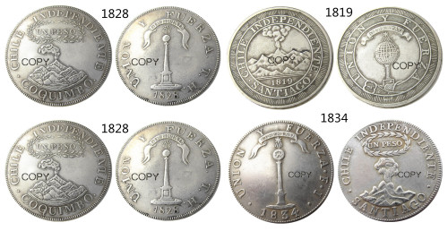 Chile Republic 1Peso (1818-1834)4pcs Silver Silver Plated Copy coin