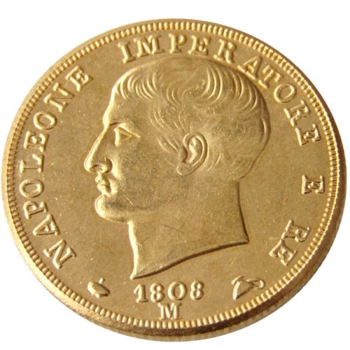 ITALIAN STATES, KINGDOM OF NAPOLEON, Napoleon I, 40 Lire, 1808M Gold Plated Copy Coin