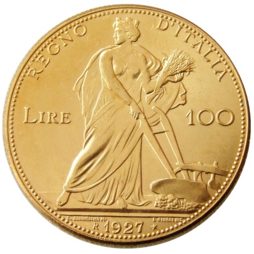 1927 Italy 100 Lire Gold Plated Copy Decorate Coin