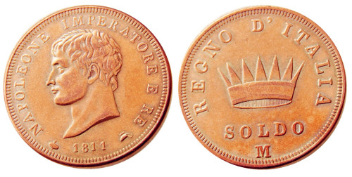 ITALIAN ST 1811 Kingdom Of Napoleon I 1 SOLDO Made in Copper Copy Coins