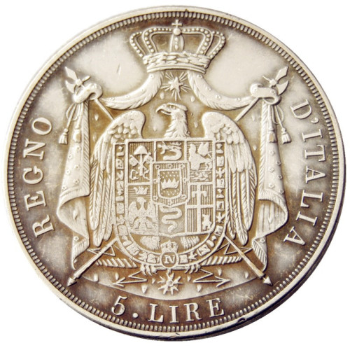 ITALIAN STATES, KINGDOM OF NAPOLEON, Napoleon I, 5 Lire, 1812M Silver Plated Copy Coin