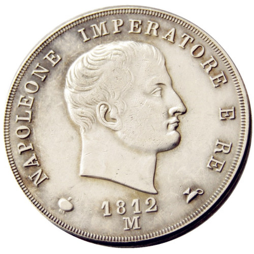 ITALIAN STATES, KINGDOM OF NAPOLEON, Napoleon I, 5 Lire, 1812M Silver Plated Copy Coin
