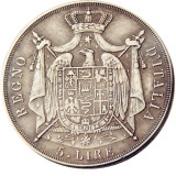 ITALIAN STATES, KINGDOM OF NAPOLEON, Napoleon I, 5 Lire, 1810B Silver Plated Copy Coin