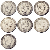 ITALIAN STATES, KINGDOM OF NAPOLEON, Napoleon I, 5 Lire, 1808m-1813m 7pcs Silver Plated Copy Coin