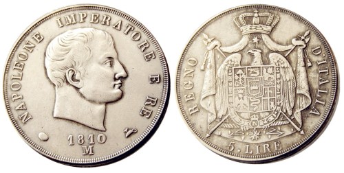 ITALIAN STATES, KINGDOM OF NAPOLEON, Napoleon I, 5 Lire, 1810M Silver Plated Copy Coin