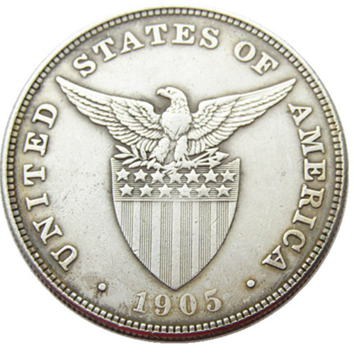 PHILIPPINES 1 Peso 1905 Crown Silver Plated copy coins