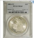 US Coin PCGS 1881CC MS68 $1 Morgan Dollar Silver Coins Currency Senior Transparent Box