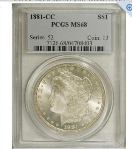 US Coin PCGS 1881CC MS68 $1 Morgan Dollar Silver Coins Currency Senior Transparent Box