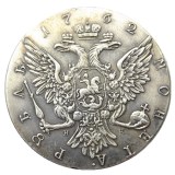 1762 RUSSIA SILVER 1 ROUBLE/RUBLE Coin VF Catherine II KM-C672. St. Petersburg Silver Plated Copy coins