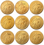 Russian 1 Chervonetz A Set of (1923-1982) 9PCS CCCP USSR Lettered Edge 10 Roubles Gold Plated Copy Coins