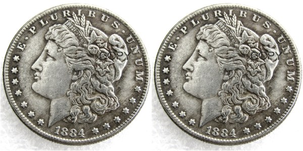 US 1884/1884 Morgan Dollar Two Faces Silver Plated Copy Coin