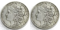 US 1892/1892 Morgan Dollar Two Faces Silver Plated Copy Coin