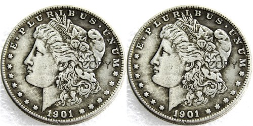 US 1901/1901 Morgan Dollar Two Faces Silver Plated Copy Coin