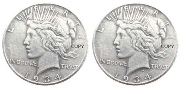 US 1934/1934 Peace Dollar Two Faces Silver Plated Copy Coin