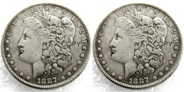 US 1887/1887 Morgan Dollar Two Faces Silver Plated Copy Coin