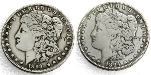 US 1893/1894 Morgan Dollar Two Faces Silver Plated Copy Coin