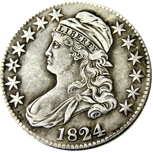 90% Silver US 1824 Capped Bust Half Dollar Copy Coin