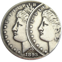 US 1893S Morgan Dollar Two Faces Error Silver Plated Copy Coin