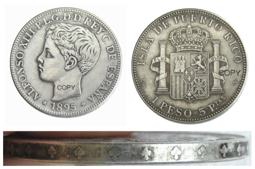 Puerto rico 1895 / 1897  1 Peso Silver Plated Copy Coins