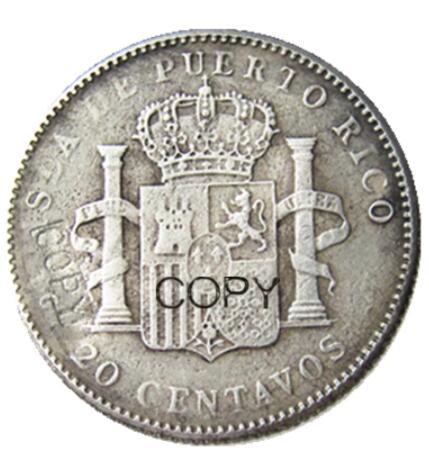 Puerto rico 1896 20 centavos Silver Plated Copy Coins