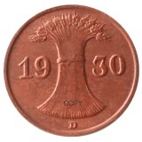German 1930-1936 1 Pfennig 100% Copper Coin Copy
