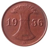 German 1930-1936 1 Pfennig 100% Copper Coin Copy