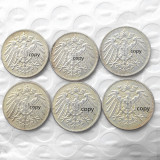 German 1 Mark 1892-1916-ADEFGJ 48pcs Silver Plated Coin Copy