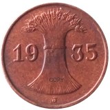 German 1930-1936 1 Pfennig 100% Copper Coin Copy