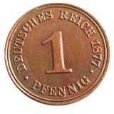 German 1877 1 Pfennig 100% Copper Coin Copy