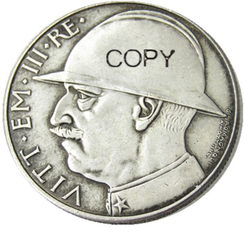 MORUZZI - VICTOR EMMANUEL III 1900-1943 20 LIRE Elmetto 1928 Silver Plated Copy Coins