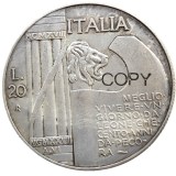 Italy MORUZZI - VICTOR EMMANUEL III 1900-1943 20 LIRE Elmetto 1928 Silver Plated Copy Coins