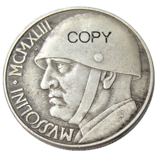 MORUZZI - VICTOR EMMANUEL III 1900-1943 20 LIRE Elmetto 1943 Silver Plated Copy Coins