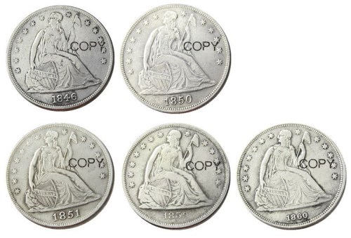 US A Set Of (1846 1850 1851 1859 1860)-O 5pcs Seated Liberty Dollar Silver Plated Copy Coin