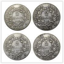 France A Set Of(1806A 1806M 1807A 1807M) 4pcs 2Francs Silver Plated Copy Coins