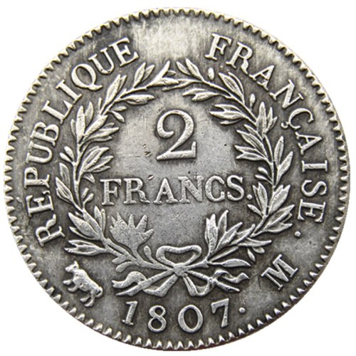 France 1807M 2Francs Silver Plated Copy Coins