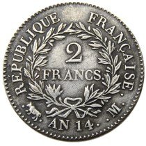 France AN14 M 2Francs Silver Plated Copy Coins