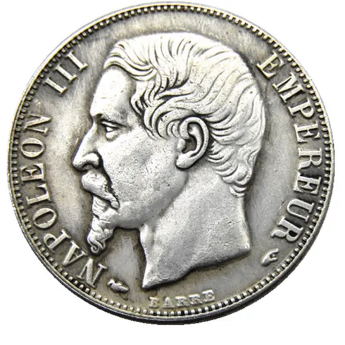 France A set of(1853-1863A)4pcs 2Francs Napoleon III Silver Plated Copy Coins