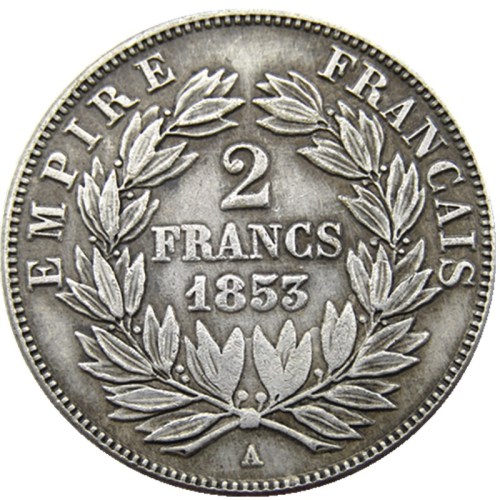 France 1853a 2Francs Silver Plated Copy Coins