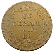 France 1815BB 1 Décime - Louis XVIII 100% Brass Copy Coins