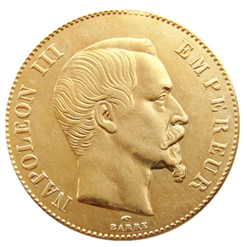 France 1855A/B 100 Francs Napoleon III Gold Plated Copy Decorate Coin