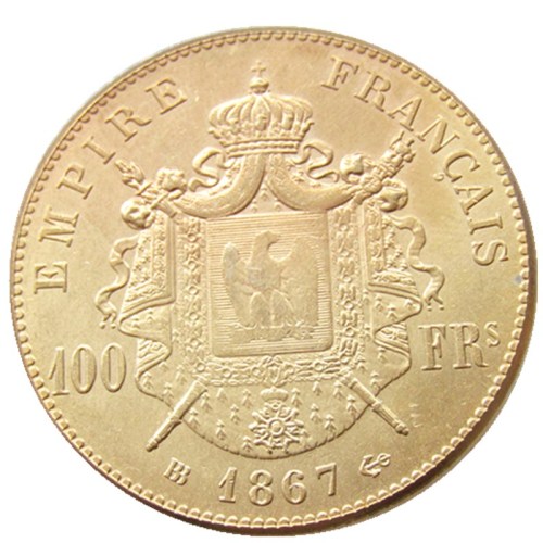 France 1867B 100 Francs Napoleon III Gold Plated Copy Decorate Coin