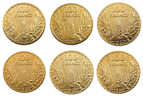 France 100 Francs Third Republic A Set Of(1929-1936) 6pcs Gold Plated Copy Coin