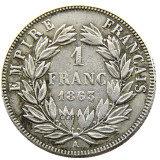 France 1 Franc 1863A Napoleon III Silver Plated Copy Coins